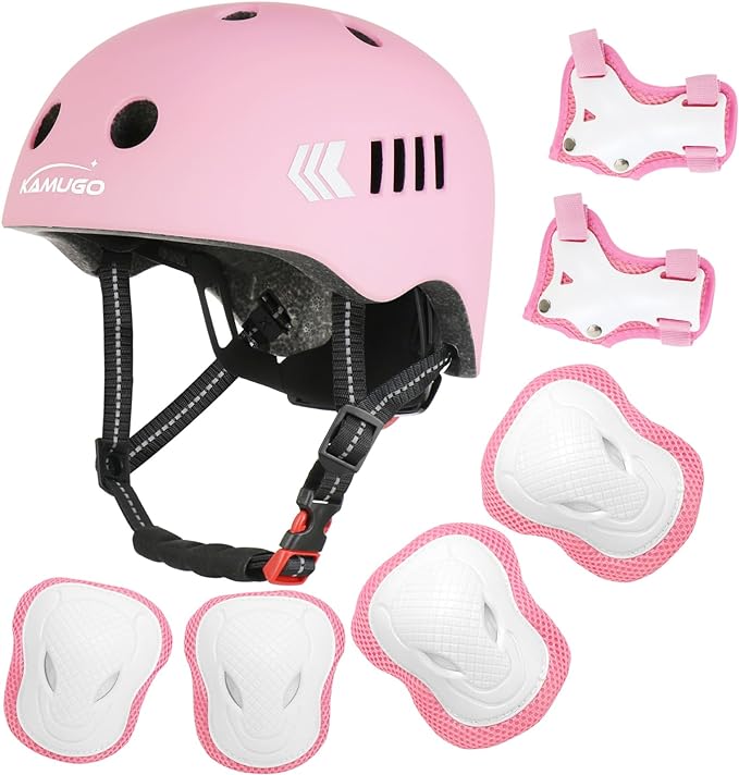 KAMUGO Kids Bike Helmet Set, Toddler Helmet for Ages 2-8 Boys Girls with Sports Protective Gear Set Knee Elbow Wrist Pads for Skateboard Cycling Scooter Rollerblading-BubblyBeeBaby
