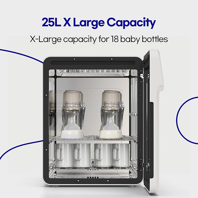 HubiBaby 4-in-1 UVC Cleaner and Dryer for Baby Bottles XL Large Inner Capacity Multifunctional Smart Control with Bluetooth APP-BubblyBeeBaby