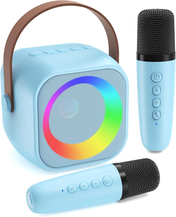 Karaoke Machine for Kids, Toys for 3-12 Years Old Girls Gifts, Kids Karaoke Microphone Machine Toy, Best Fun Christmas Birthday Gifts for 5 6 7 8 9 10 11 Years Teens Girl Boys Blue 2 Mic-BubblyBeeBaby