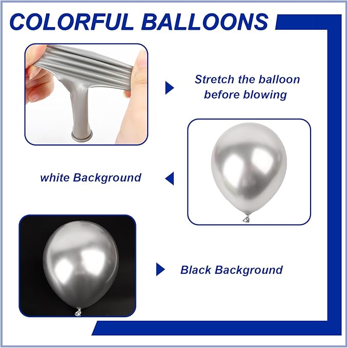 140pcs Metallic Silver Round Balloons Different Sizes 18 12 10 5 Inch Latex Balloons for Arch Decoration Party Balloon Kit for Graduation Birthday Party Wedding Balloon Baby Shower Decoration-BubblyBeeBaby