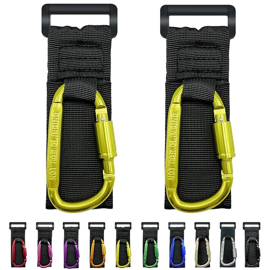 Baby Stroller Hook, Carry 30 lbs per Stroller Carabiner Clip, Adjustable Baby Stroller & Car Seat Hook for Hanging Diaper Bag, Wheelchair,Golf cart, Shopping and Pet Cart(2 Pcs Green Gold)-BubblyBeeBaby