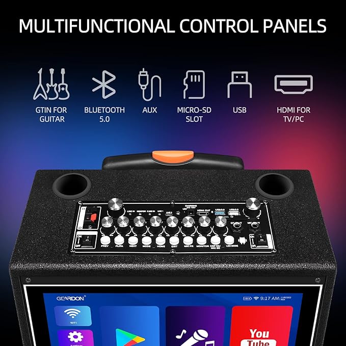Karaoke Machine with Lyrics Display Screen for Adults, 15 Inches Tablet, Bluetooth Speaker w/ 2 Rechargeable UHF Mics, 1000W Peak Power, DJ Lights, Portable Karaoke System for Any Occasion-BubblyBeeBaby