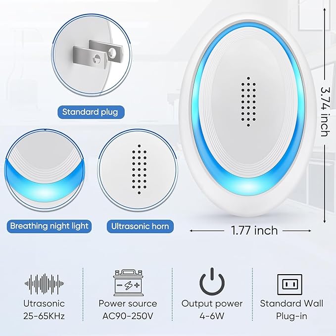 2025 Upgraded Spider Repellent Indoor, 6 Pack Ultrasonic Pest Repeller, Roach Repellent Plug, Roach Repellent Plug for Roach, Rodent, Mouse, Mosquito, Mice, Ant, Bugs Electronic Plug-in Pest Control-BubblyBeeBaby