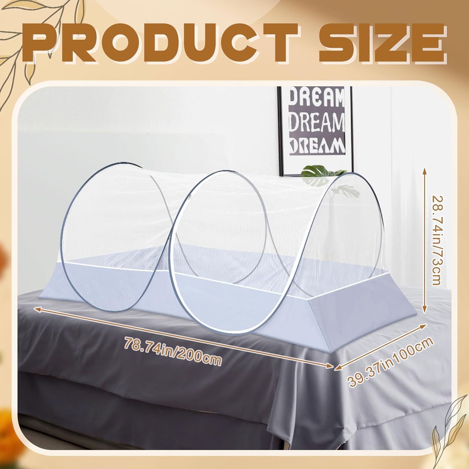 2 Pcs Large Pop up Mosquito Tent Nets Portable Foldable Mosquito Nets for Bed Camping Travel Patio Outdoor Crib Bug Netting Mesh Tent Canopy for Adults Baby Bedroom (78 * 39 * 28 Inch)