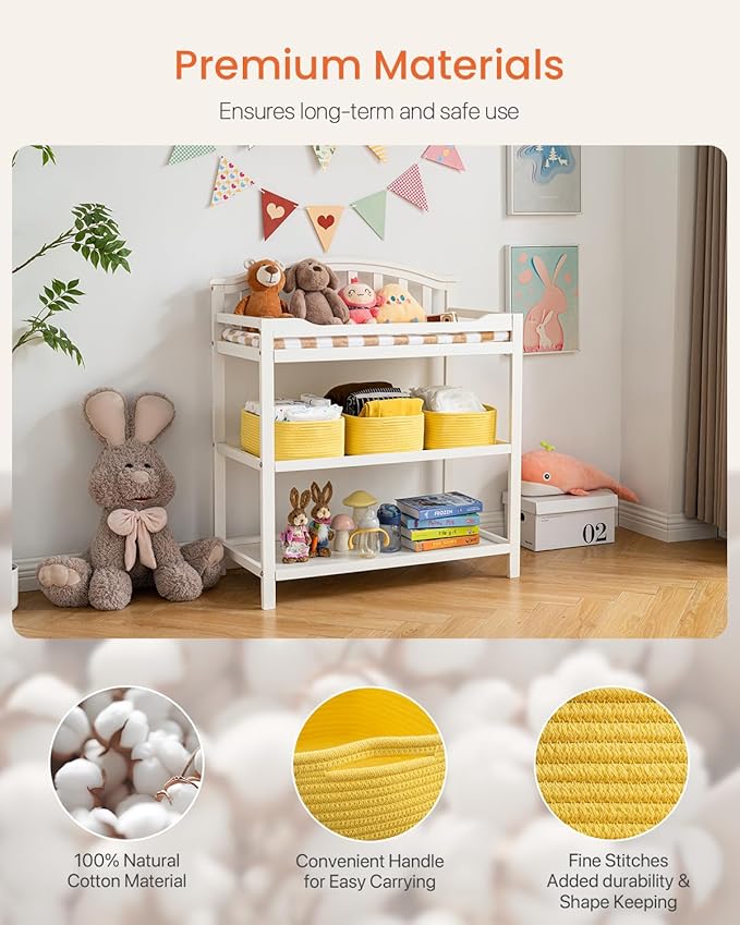 KALLAX Small Woven Basket, 13.5 x 9.5 x 5 Inches, Storage Basket for Organizing, Cute Small Rope Shelf Closet Cube Storage Bins Baskets for Shelves, Dog Toy Gift Baskets Empty, 3 Pack Yellow-BubblyBeeBaby