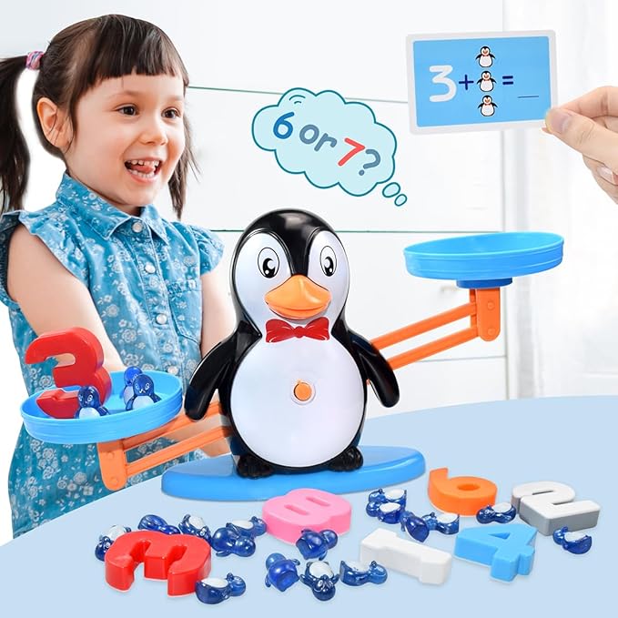BAKAM Penguin Balance Scale Number Counting Blocks Games for Kids Ages 3-5, Montessori Math Games for Kids 5-7, Preschool Kindergarten Learning Activities, STEM Educational Toys for 3+ Year Old-BubblyBeeBaby