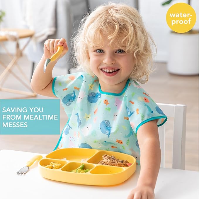 Bumkins Bibs - Toddler Bibs, Waterproof, Large for 1-3 Years, Short Sleeve-BubblyBeeBaby