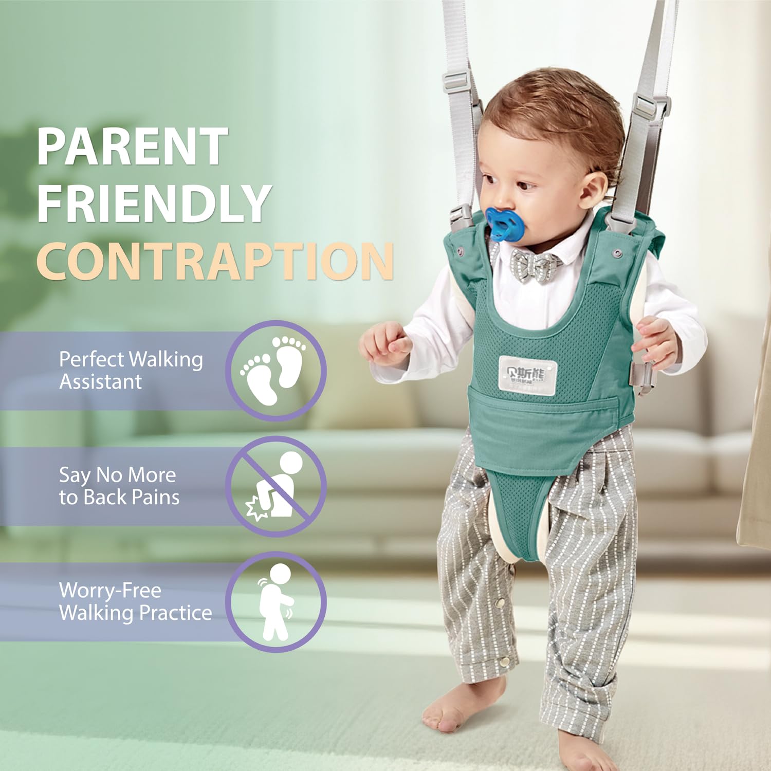 Baby Walking Harness-Handheld Assistant Belt- Toddler Infant Walking Aid for Trainer & Support 7-24 Month Old (summer-Green-1819)