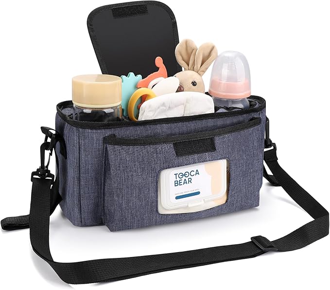Accmor Universal Stroller Organizer with Insulated Cup Holder and Shoulder Strap, Stroller Bag Caddy Organizer Stroller Accessories for Uppababy, Baby Jogger, Nuna, Doona, Britax Strollers-BubblyBeeBaby