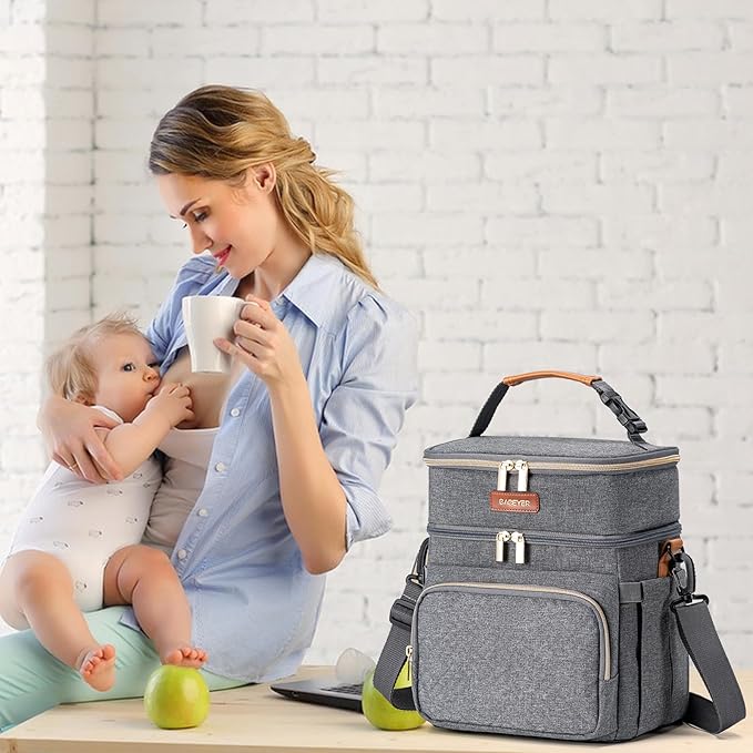 Insulated Breastmilk Cooler Bag with Ice Pack - Holds 6x9oz Bottles, Leakproof Double Layer, Baby Bottle Cooler Bag with Adjustable Strap for Nursing Moms, Daycare & Travel-BubblyBeeBaby