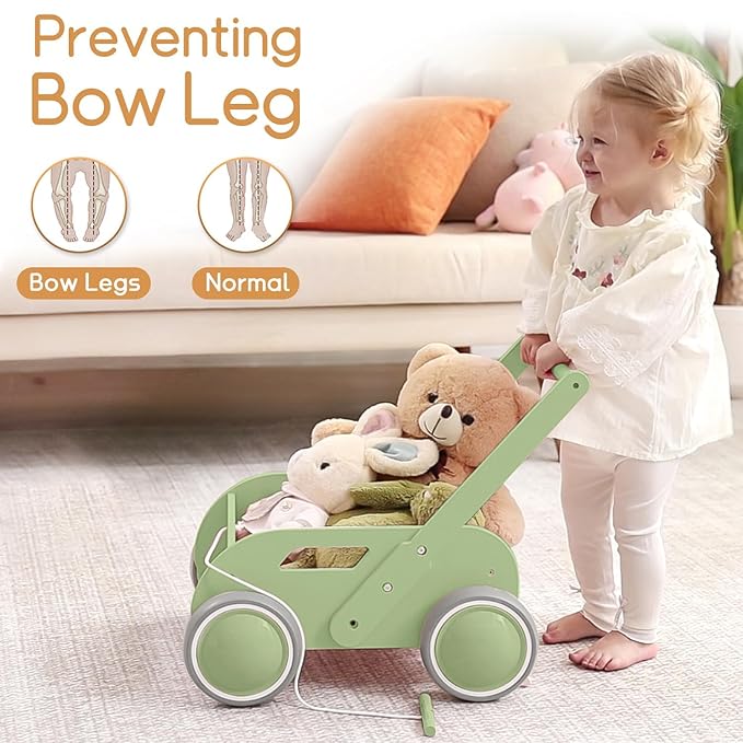 2025 HOMEKOL Wooden Baby Walker,Baby Push Walker, Adjustable Speed Baby Walker for Boys and Girls, Baby Activity Center, Gift for Birthday, Christmas and New Year Nature Green-BubblyBeeBaby