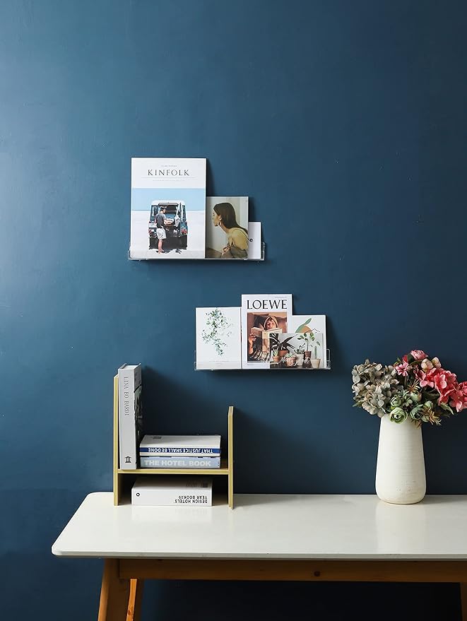 IEEK Nail Polish Rack Wall Mounted Shelf 2 Pack,Clear Kids Wall Bookshelf Acrylic Nail Polish Holder with Removable Anti-Slip End Inserts,2 Tiers Floating Polish Organizer Display 30 Bottles-BubblyBeeBaby