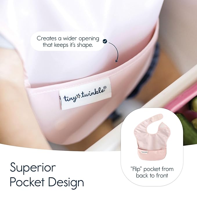 Tiny Twinkle Mess Proof Baby Bibs for Eating - Waterproof, Wipeable Bibs - Toddler Bibs - Travel Friendly - PFAS, PVC, BPA, Phthalate Free - Baby Food Bibs(5 Pack, Girl Spring)-BubblyBeeBaby