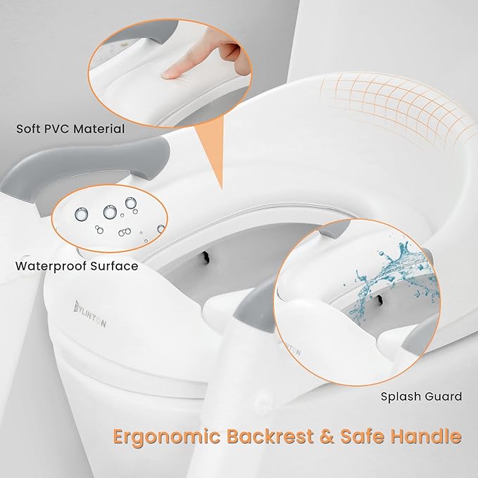 JASSONE® Potty Training Seat, Toddler Step Stool, 2 in 1 Potty Training Toilet for Kids, Baby Seat with Splash Guard and Anti-Slip Pad for Boys Girls Potty Training, Grey-BubblyBeeBaby