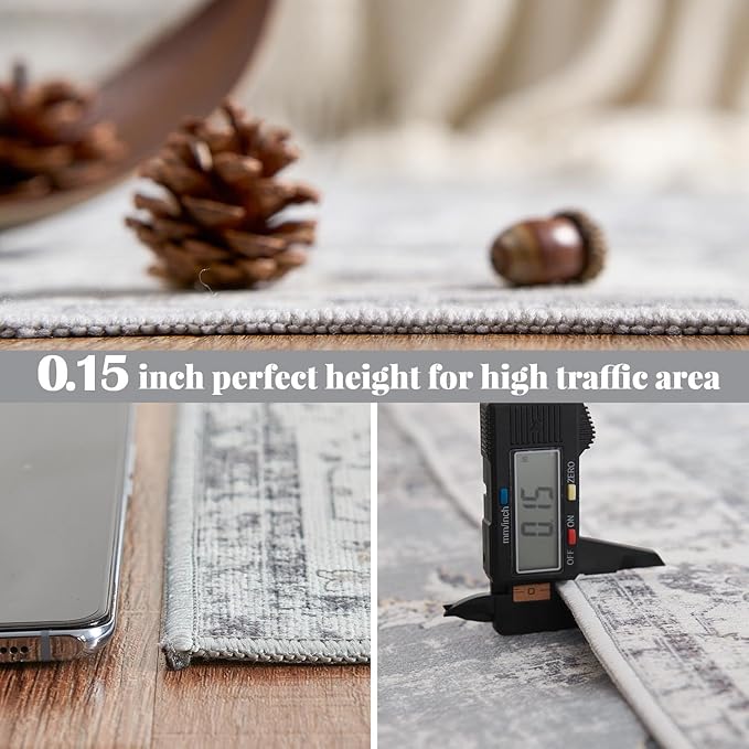 jinchan Runner Rug 2x5-2pcs Kitchen Washable Vintage Hallway Rug Floral Print Floor Cover Indoor Thin Retro Mat Accent Bathroom Laundry Room Bedroom Office Farmhouse (Double,Grey)-BubblyBeeBaby