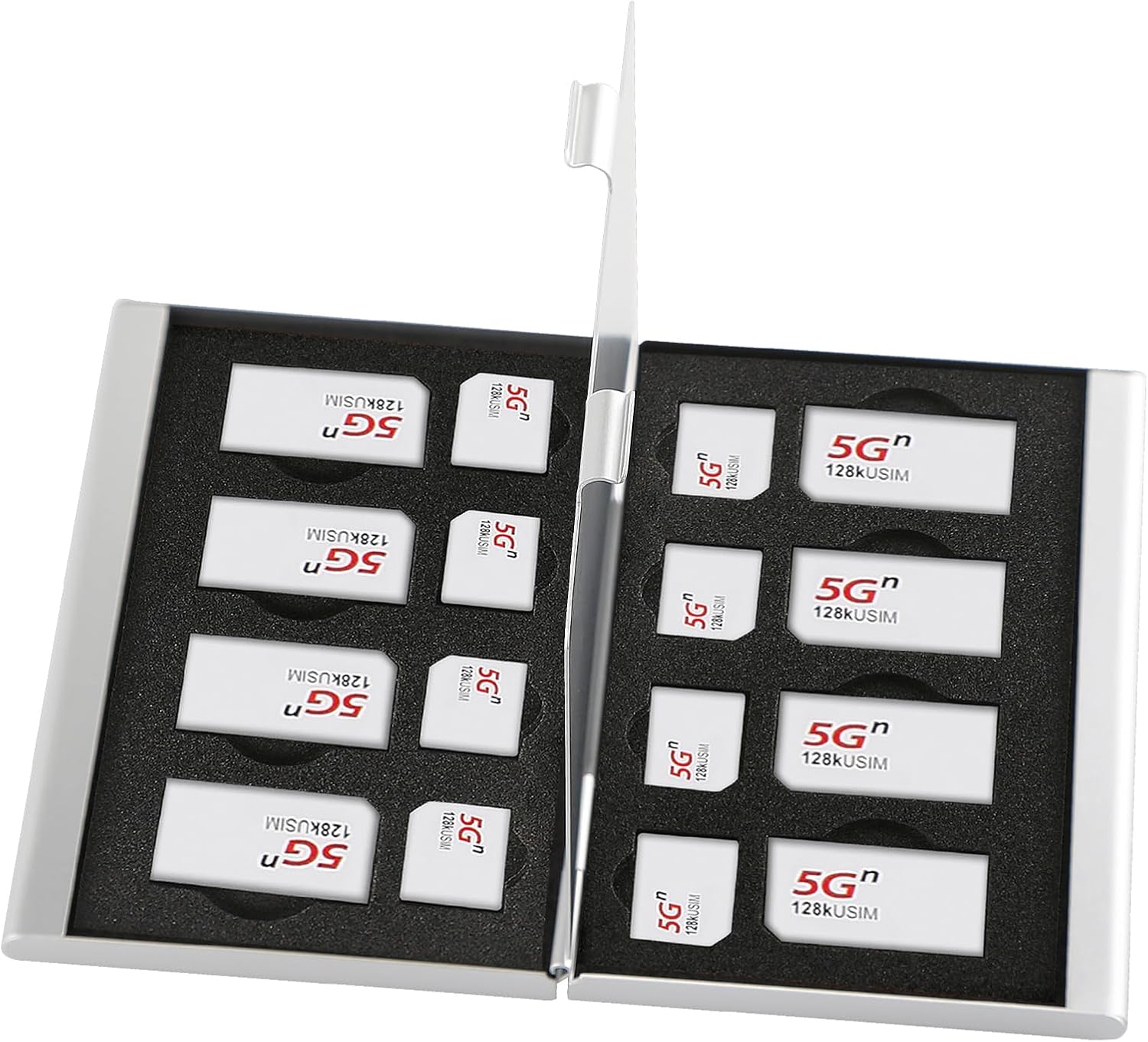 Aluminum SIM Card Case, 16Slots Ultrathin SIM Card Holder, Fit for 8 SIM Card, 8 Micro sim Card, Silver