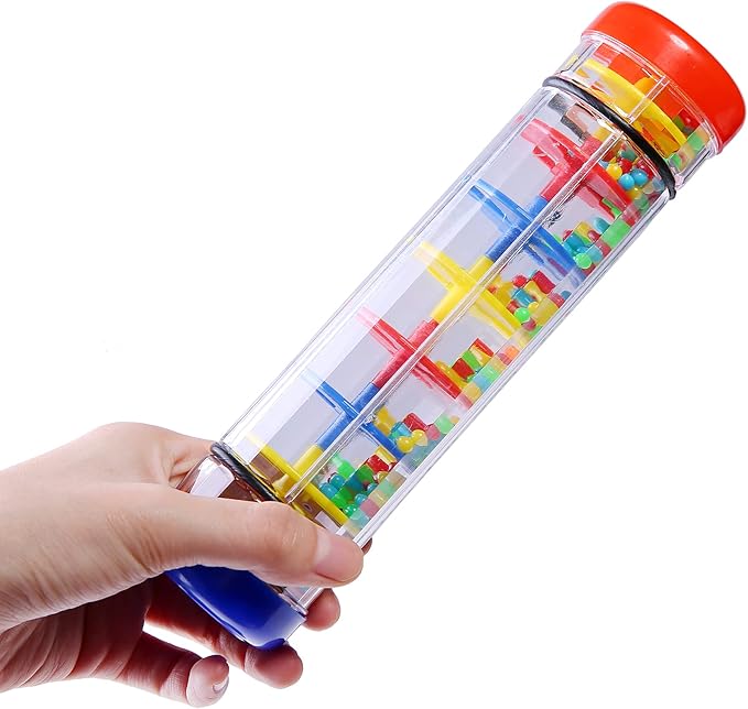 2 Pack Rainmaker Rain Stick Musical Instrument for Babies, Toddlers and Kids, 8 Inch Rainfall Rattle Tube Rainstick Shaker Toy-BubblyBeeBaby