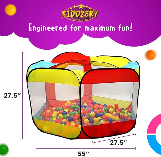 Kids Ball Pit Pop Up Large Tent for Toddlers - Indoor & Outdoor Gift Toys for Infants Girls & Boys, Baby Playpen with Zippered Storage Bag, 200 BallPit Balls Included-BubblyBeeBaby