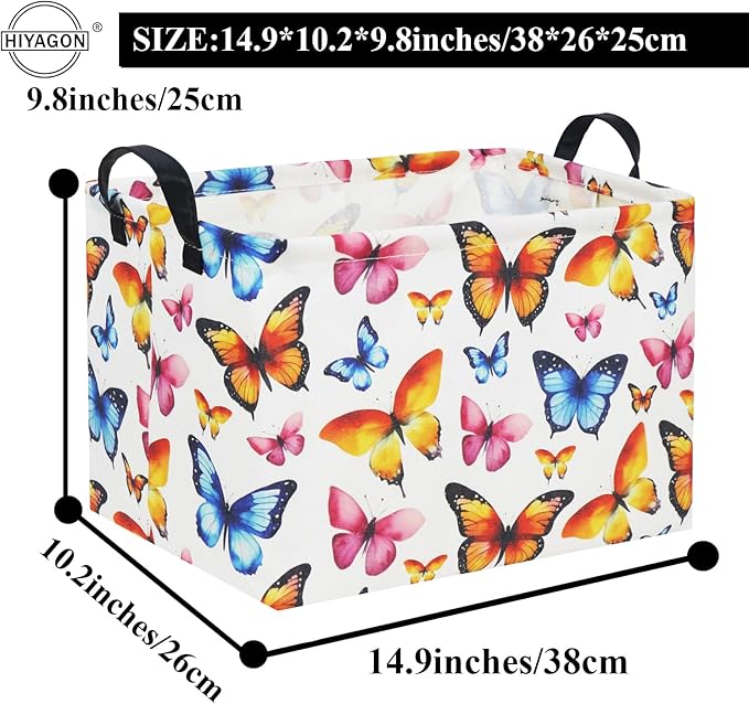 HIYAGON Kids Empty Baby Girl Basket - Rainbow Decor Butterfly Organizer-BubblyBeeBaby