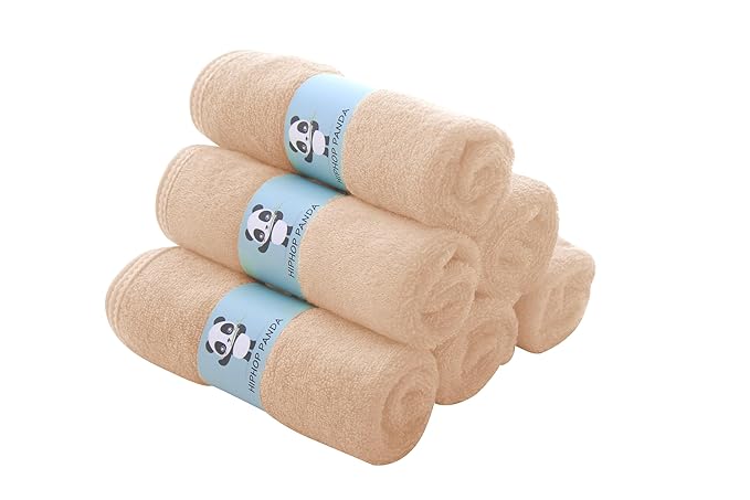 HIPHOP PANDA Baby Washcloths, Rayon Made from Bamboo - 2 Layer Ultra Soft Absorbent Newborn Bath Face Towel - Reusable Baby Wipes for Delicate Skin - Brown, 6 Pack-BubblyBeeBaby