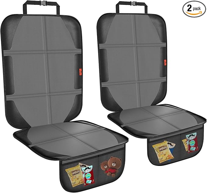 Car Seat Protector,2 Pack Automotive Seat Protectors Baby Carseat Pad Waterproof & Durable 600D Fabric for Child Baby Car Seat Mat Vehicle Pet Cover 2 Storage Pockets (2 Pack Gray)-BubblyBeeBaby