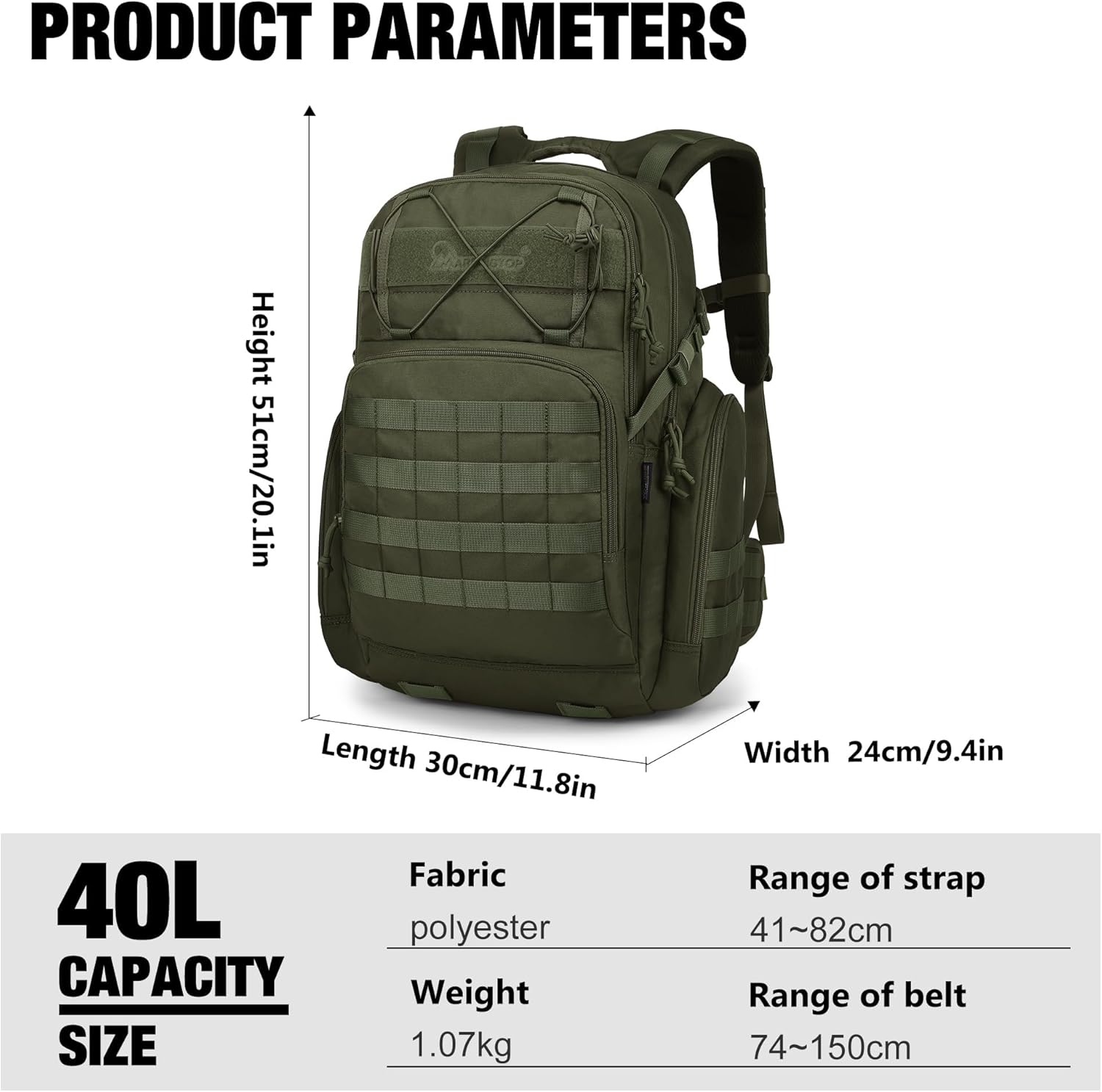 Mardingtop 40L Tactical Backpack for Men,Molle Military Backpack for Hiking,Travel,Camping, Hunting