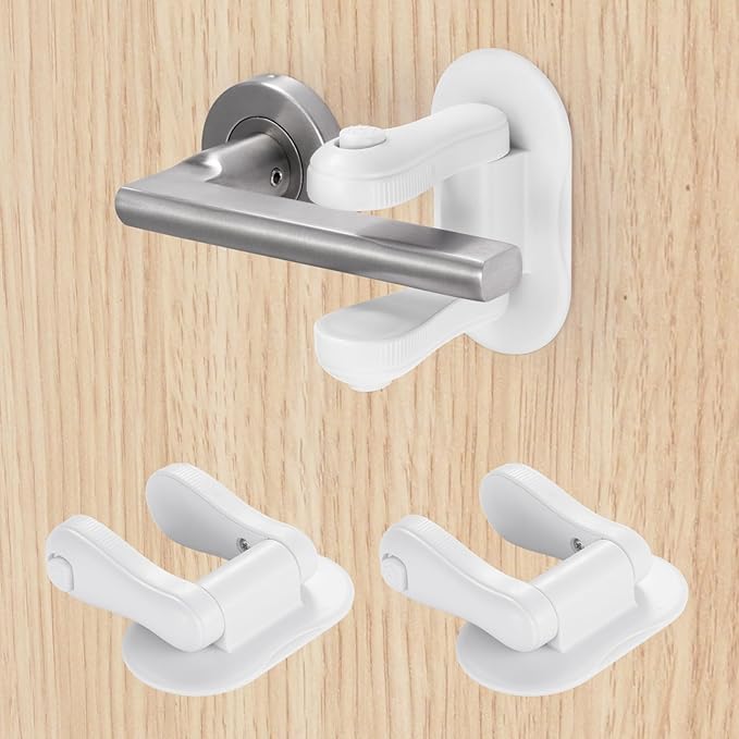 Inaya Door Lever Lock (2 Pack) – Child Proof Handle Locks, 3M Adhesive & Easy Installation for Home, Baby-Proof Locks for Kids Safety, Compatible with standard doors-BubblyBeeBaby