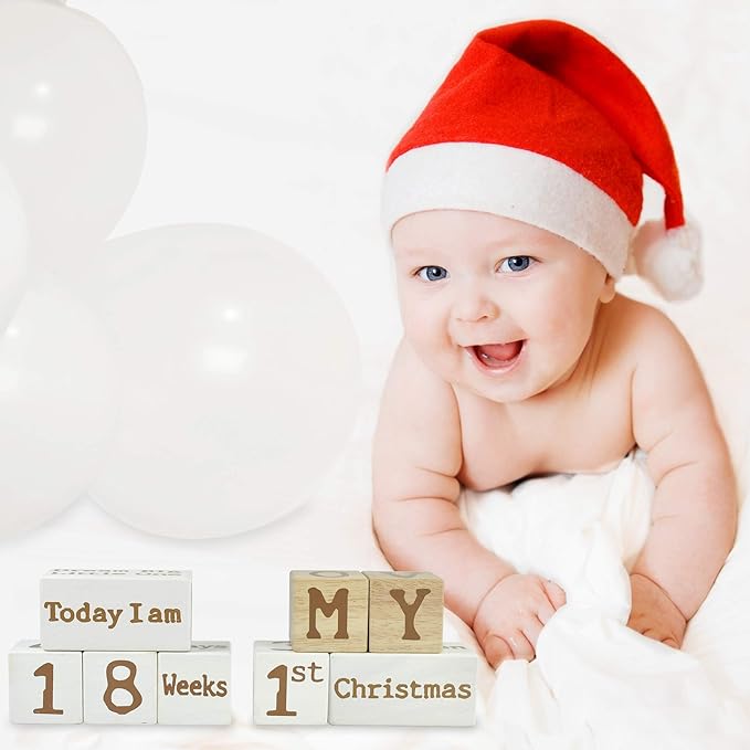 I'm Solid Wood Monthly Weekly Baby Milestone Age Blocks, Personalized Own Name, Gender Neutral, Newborn Gifts & Keepsakes for Picture Props (1.9" / 18 Pcs/Brown)-BubblyBeeBaby