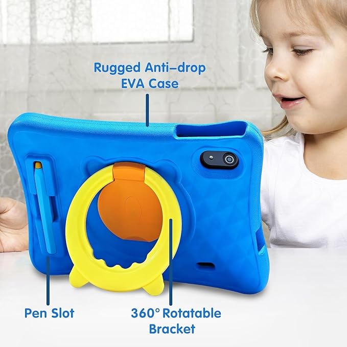 10.1 Inch Kids Tablet with Stylus & Case | Octa-Core 8GB RAM 64GB ROM | 7000mAh Android Tablet for Ages 3-12 | Parental Control, Pre-Installed Apps & GMS Certified-BubblyBeeBaby