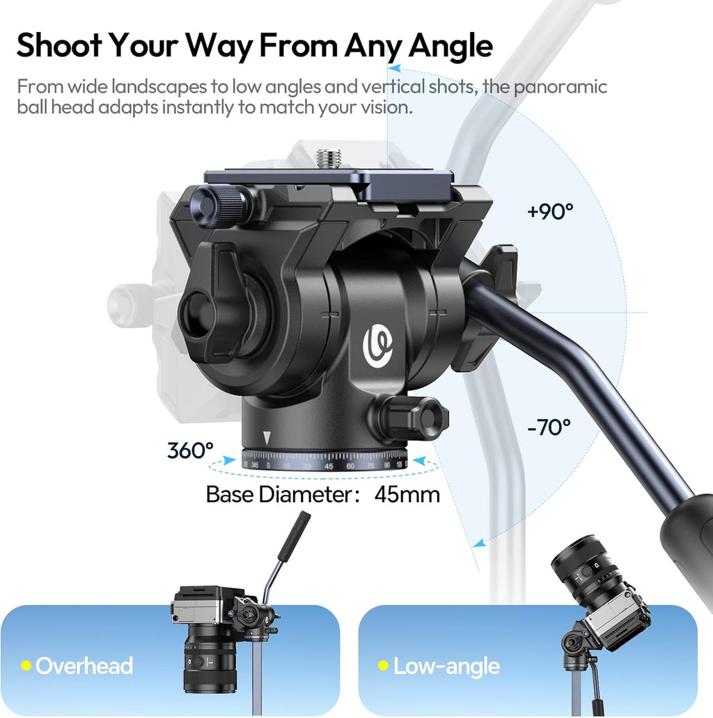 ULANZI Ombra Video Ⅱ Camera Tripod with Fluid Head, 61.5" Travel Tripod with 360° Rotated Arca Quick Release Plate, Portable Stand for Phone Camera Vlogging Video Shooting with Carry Bag Phone Clamp