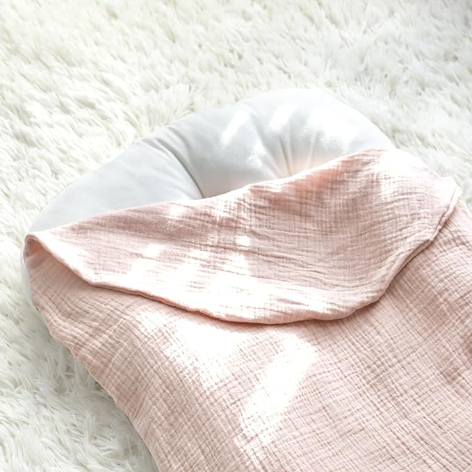 Hooyax Baby Lounger Cover 2 Pack - 100% Muslin Cotton Newborn Lounger Pillow Covers Only, Soft Breathable Infant Lounger Cover with Reinforced Stitching, Fits Most Standard Baby Loungers (Pink Wheat)-BubblyBeeBaby