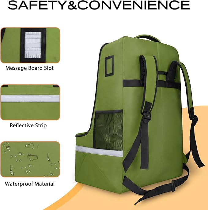 Car Seat Travel Bag for Airplane,Infant Seat Travel Bag with Shoulder Strap,Padded Car Seats Backpack with Reflective Stripes,Large Carseat Carrier Bag Travel Car Seat Cover,Green-BubblyBeeBaby