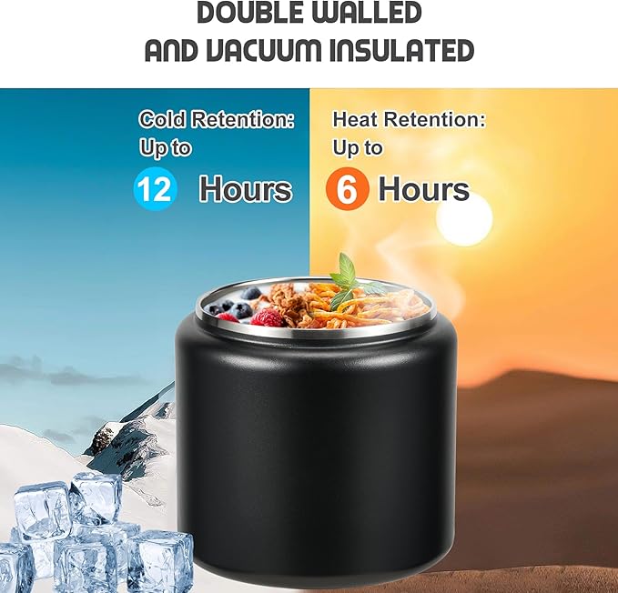 26oz Soup Thermo for Hot Food Kids with Buckle Lid Insulated Vacuum Food Jar Wide Mouth Leakproof Stainless Steel Lunch Container (Black)-BubblyBeeBaby