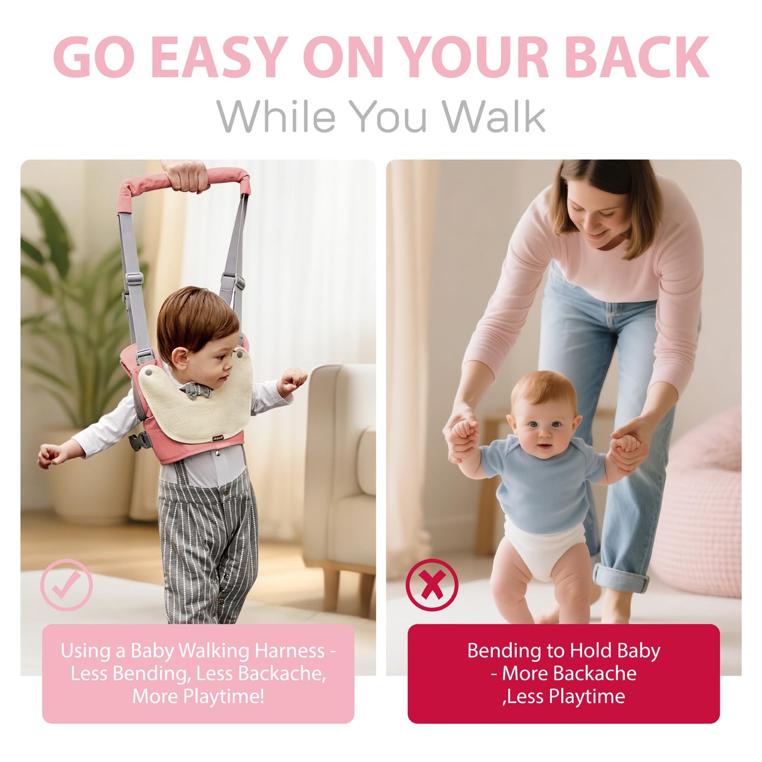 Baby Walking Harness-Handheld Assistant Belt- Toddler Infant Walking Aid for Trainer & Support 7-24 Month Old (summer-pink-1817)