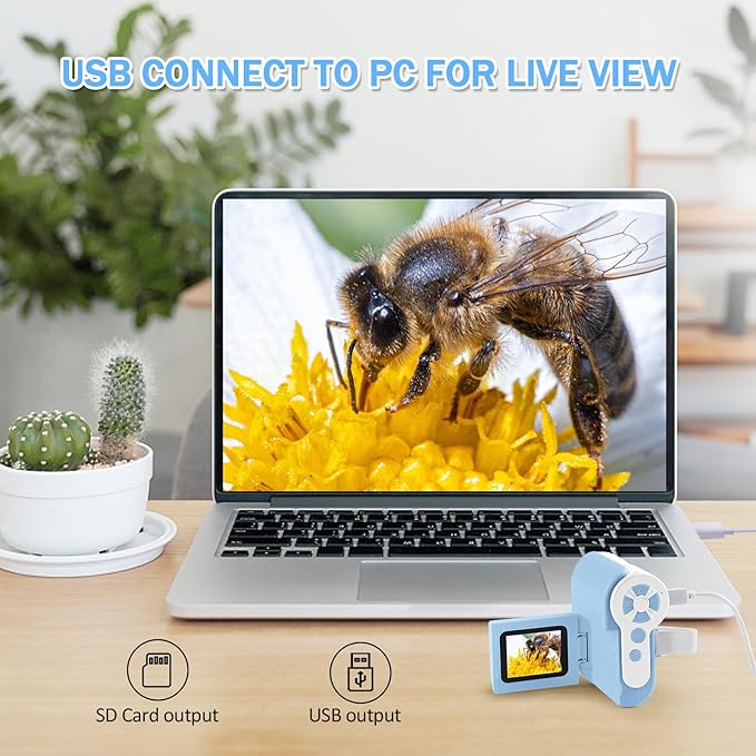 1000X Handheld Microscope for Kids, 4K 2.0" Screen Mini Pocket Microscope with 6 Adjustable LED Lights, Edu Science Birthday Gifts for Kids Ages 8-12, 32G SD Card Included - Blue-BubblyBeeBaby