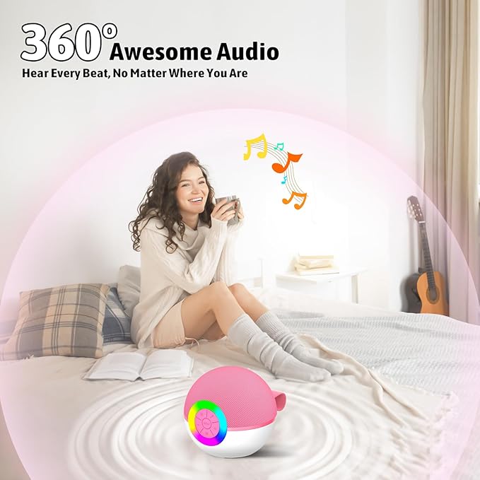 Karaoke Microphone Machine Toys for Kids Adults, Mini Portable Bluetooth Speaker with 2 Wireless Mics, Christmas Birthday Gifts for Boys Girls Ages 3 4 5 6 7 8 9 10 11 12+ Year (Pink)-BubblyBeeBaby