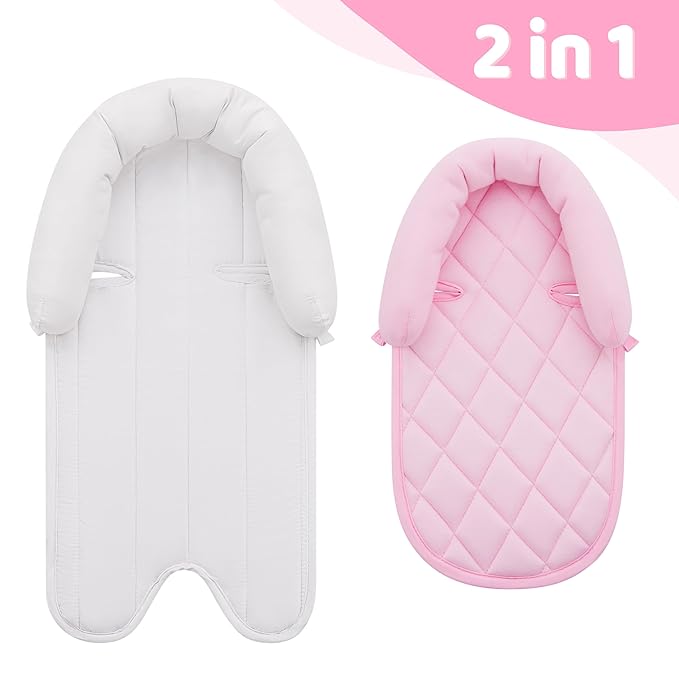 Pro Goleem Infant Car Seat Insert, Babybody Support for Toddler, Soft Minky Preemie Car Seat Insert, 2-in-1 Reversible, Perfect for Carseats, Strollers, Swings, Pink and White-BubblyBeeBaby