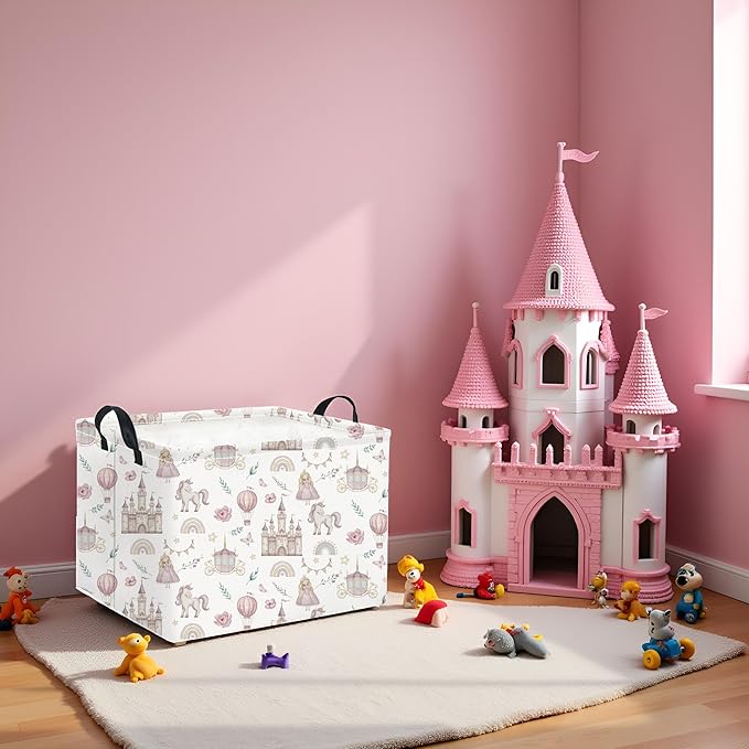 HIYAGON Rectangular Baby Girl Basket Kids Baby Storage Basket Toy Storage Bin Organizer Box Room Decor(Castle)-BubblyBeeBaby