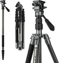Fotopro 59" Carbon Fiber Travel Tripod, Compact Video Tripods with Fluid Head, Detachable Monopod with Quick Release Plate and Bag, Camera Tripod Load up to 8KG/17.63lbs