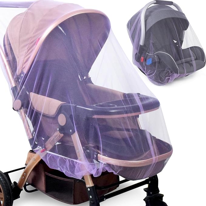 Durable Baby Mosquito Net (2 Pack) - Perfect Bug Net for Strollers, Bassinets, Cradles, Playards, Pack N Plays and Portable Mini Crib (Purple)-BubblyBeeBaby