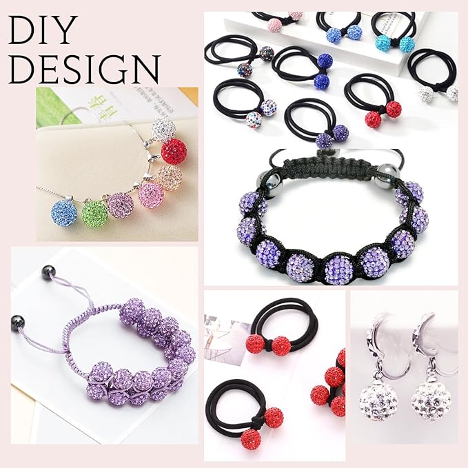 100 Pcs 10 Mixed Colors Rhinestone Beads for Jewelry Making, Sparkle Crystal Clay Christmas for Bracelet Baseball Necklace Earring Crafting and DIY, Shiny Round Shamballa Disco Ball Beads-BubblyBeeBaby