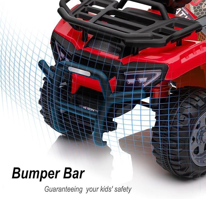 Kids ATV 4 Wheeler, 6V Ride-On Toy for Toddlers Boys & Girls with Music, Forward & Reverse - Red-BubblyBeeBaby
