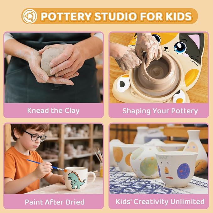 Insnug Pottery Wheel for Kids - Pottery Arts and Crafts for Kids Ages 8-12 with 3 Pack Painting Kit Air Dry Clay Art Supplies Toys for Girls Boy Birthday Gift for 6+-BubblyBeeBaby