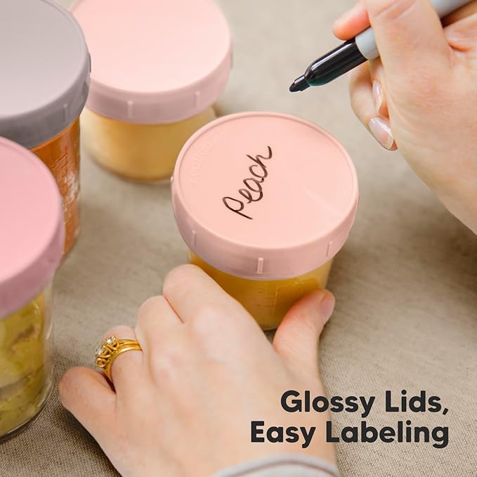 KeaBabies 4pk 8oz & 4pk 4oz Glass Baby Food Containers with Lids - Leak-Proof, Microwavable Small Glass Jars,Baby Purees & Toddler Snack Storage Containers,BPA-Free,Dishwasher & Freezer Safe(Roseate)-BubblyBeeBaby