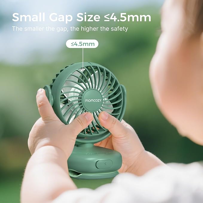 Momcozy Portable Fan with Clip | 4-Speed Mini-Fan for Carrier | Personal Fans Ultra Lighter 0.26lb | Gaps ≤4.5mm | Handheld Cooling | Rechargeable Rotate for Diaper Backpack/Stroller/Carrier/Chair-BubblyBeeBaby