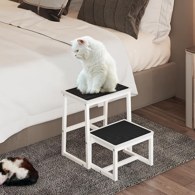 2 Step Stools for Adults Kids, Anti-Slip Sturdy Wooden Foot Stools with 500 Lbs Capacity for High Beds,Closet, Bathroom,Kitchen, Potty Training-BubblyBeeBaby