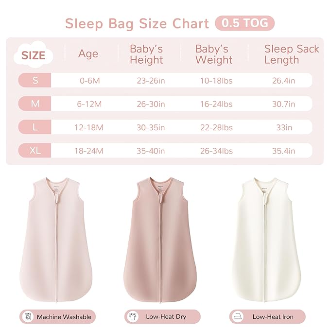 JELLYMONI Baby Sleep Sack 0-6 Months 100% Cotton Wearable Blanket, 0.5 TOG Soft Lightweight Toddler Sleeping Sack 3 Pack 2-Way Zipper Newborn Sleep Sacks-BubblyBeeBaby