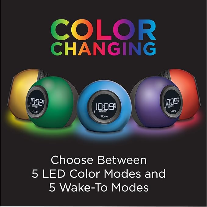 iHome Alarm Clock Radio with Bluetooth Speaker and Color Changing Lamp, USB Charging, and Speakerphone for Home, Office, or Dorm (IBT29BX6)-BubblyBeeBaby