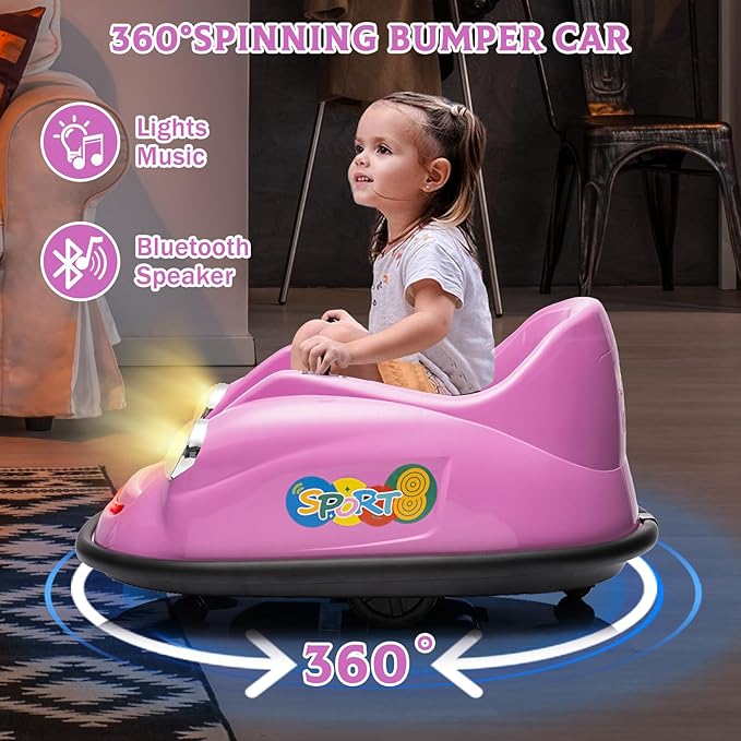 12V Bumper Car for Toddlers, Electric Toy Ride on Battery Car with Kids W/Parent Remote Control, 2-Speed, 360 Degree Spin, Music & LED Lights for Kids, Purple-BubblyBeeBaby