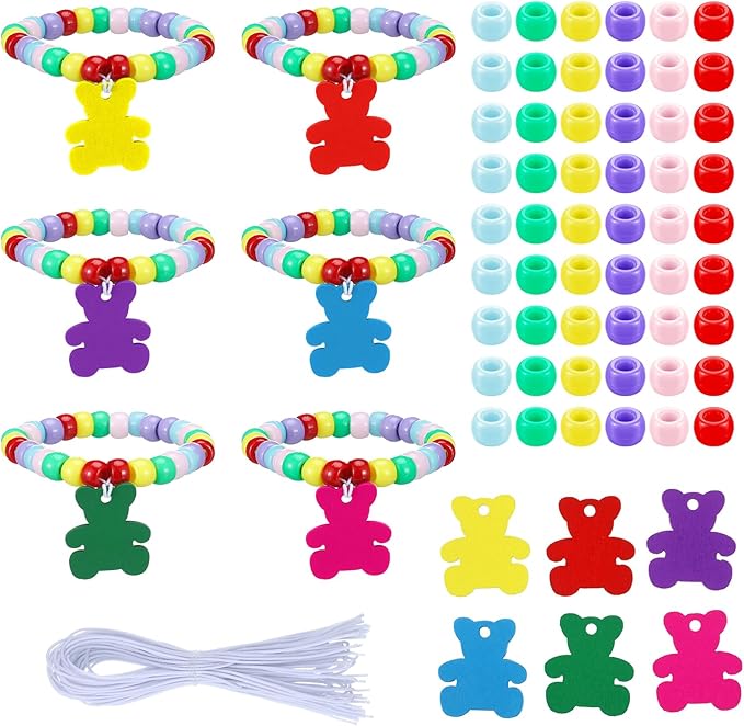 Huquary 24 Sets Bear Beaded Bracelet Crafts Kit DIY Bead Craft Gifts Making DIY Bracelet Supplies for Jewelry Making Wedding Birthday Party Favors-BubblyBeeBaby